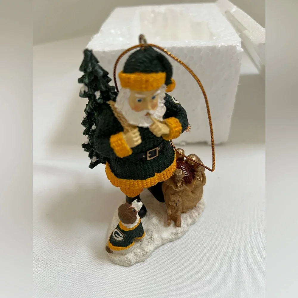 Green Bay Packers Santa Dog Christmas Ornament Limited Edition Box Hologram